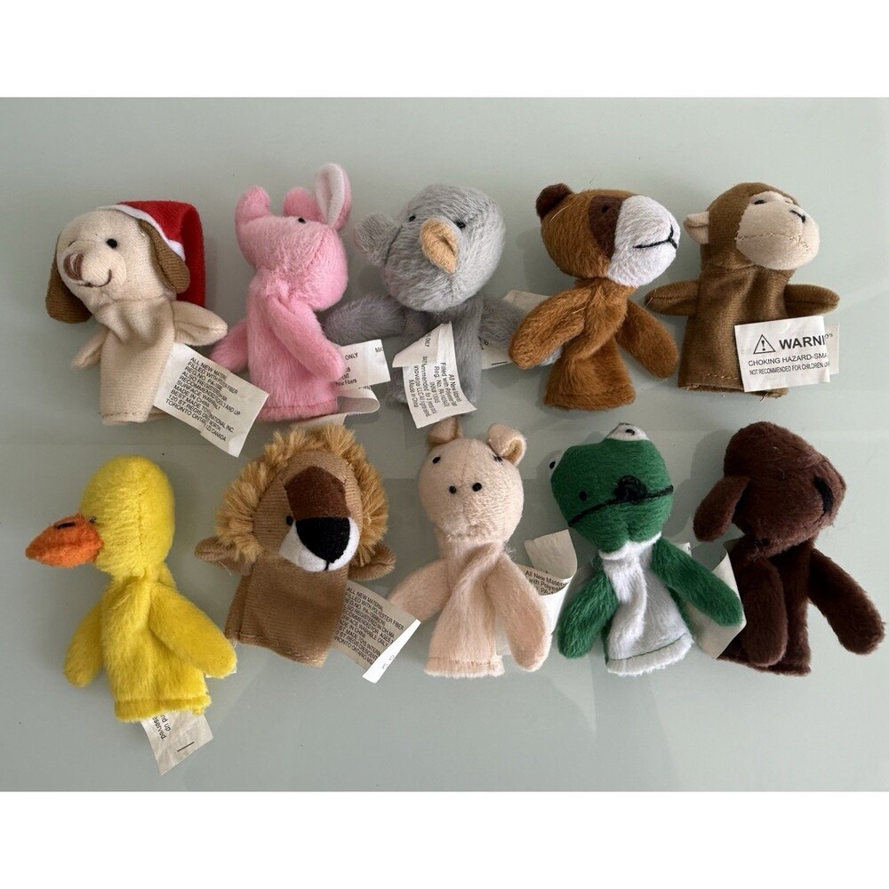 Lot Of 10 Plush Animal Finger Puppets Kids Soft Toy Set Monkey Lion Duck